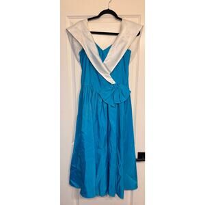 Vintage Wide Collar Blue Dress Women's Zip/Button Back w/Hat